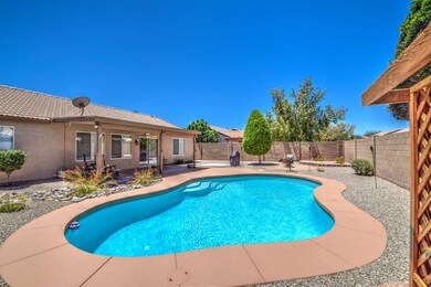 Sparkling pool and covered patio