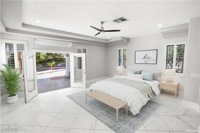 Bedroom with access to outside, marble finish floo