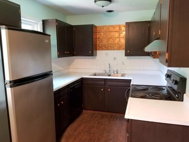 Cute kitchen! Fridge, stone and dishwasher all sta