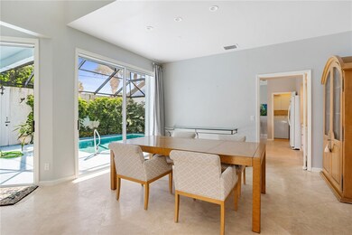 Dining room with recessed lighting and views of th