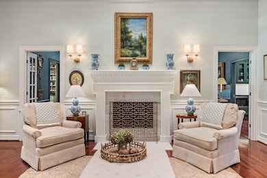 A statement gas fireplace in the formal living room.