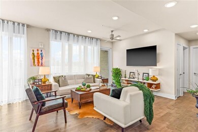 Living room offers sophisticated neutral colors an