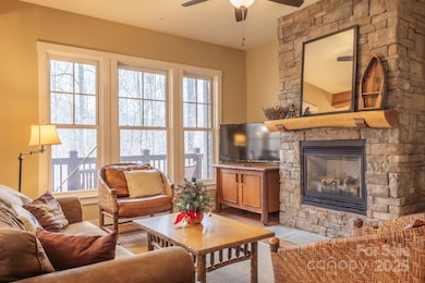 Floor to ceiling stone fireplace
