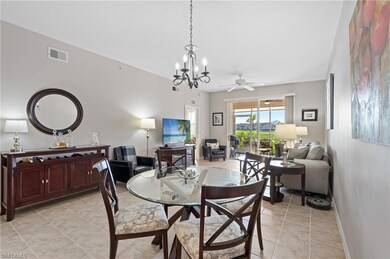 Tiled dining area with ceiling fan