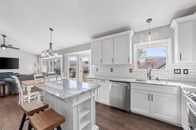 Custom Island, Marble Tops, Subway Tile Backsplash