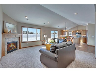 Open concept living area with gas fireplace and va