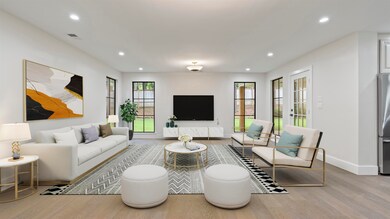 Living room with light wood-type flooring
