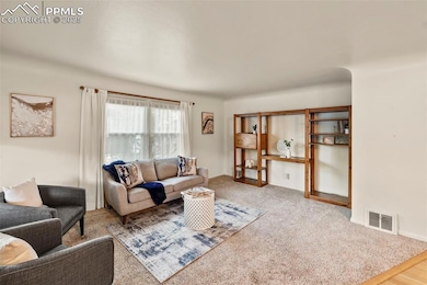 Living room featuring carpet floors and baseboards