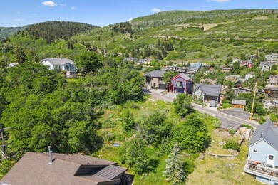 Aerial perspective of suburban area featuring a mountainous background and a heavily wooded area