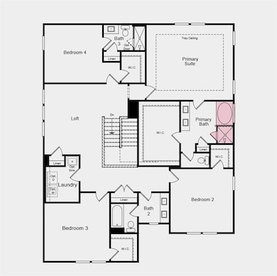 Second Floor Plan -  Additional highlights include: a covered back patio, quartz countertops, and a soaking tub with a separate shower in the primary bathroom