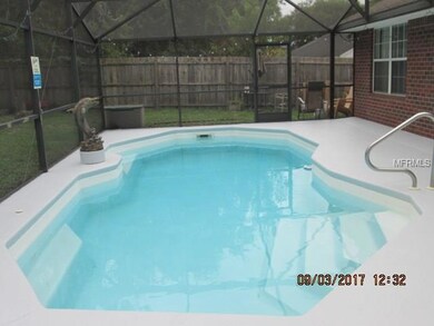 Pool with freshly painted patio and recently replaced screen