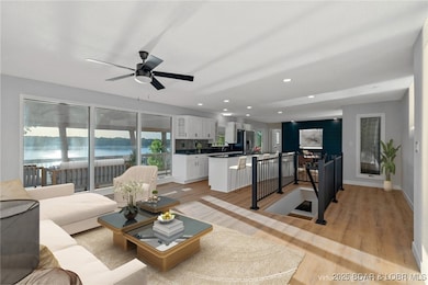 Virtually staged living room upper level