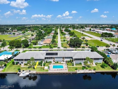 Aerial view of a large body of water and a pool