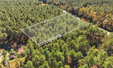 Aerial view of property and surrounding area with a forest and property parcel outlined