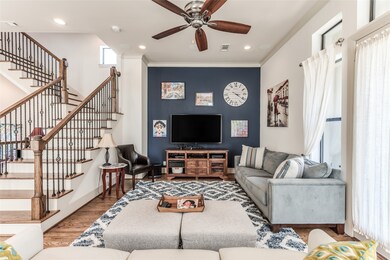 Serene navy accent wall is a welcome custom touch