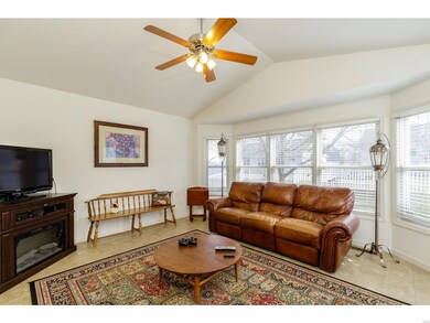 View of Hearth.  Large bay window opens up the are