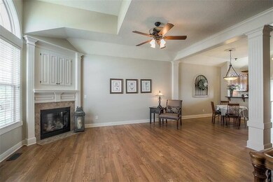 Open floor plan through great room, dining room an