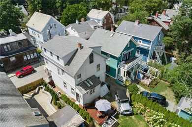 Aerial view of off-street parking.