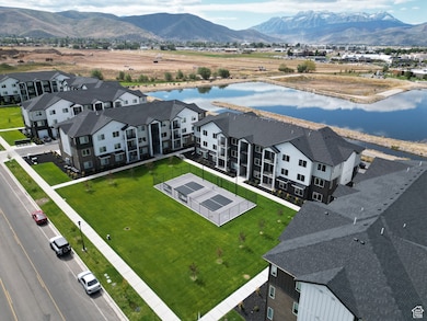 Aerial view of a water and mountain view