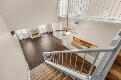 Looking into the living room from the stairwell th