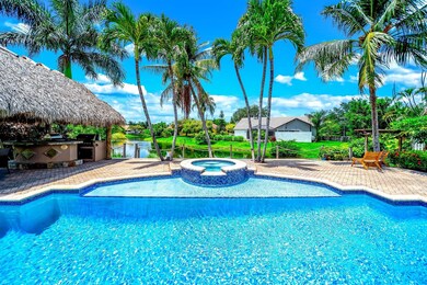 Pool with lake views