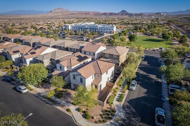 Aerial view of residential area with mountains