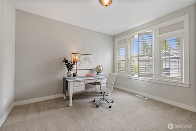 Wood Wrapped Windows with Wood Plantation Shutters that swing inward aren istalled in every window throughout home