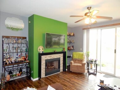 Gas log fireplace with custom surround.