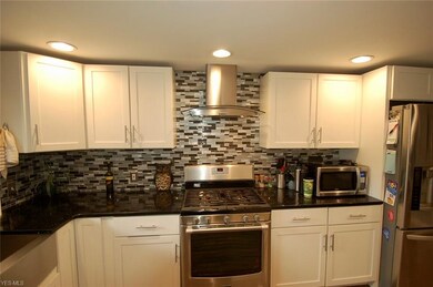 Granite, tile backsplash, terrific hood and gas range