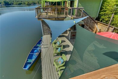 Overlooking lower deck from bedroom boat house