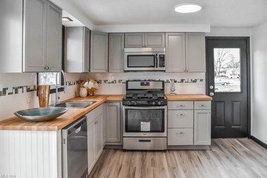 Butcher block counters in the kitchen.