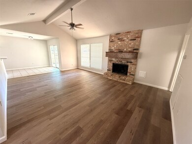 Wood burning fireplace in Open living area
