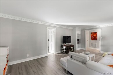 View of hardwood floored living room