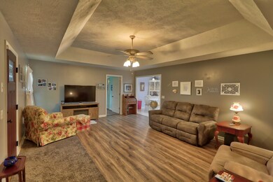The living room welcomes you from the front door. The laminate flooring was laid approximately 2 years ago. The trey ceiling is a nice touch! 