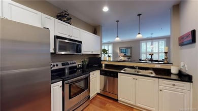 View of the granite countertops and overlooking th