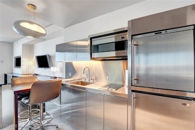 Kitchen with appliances with stainless steel finis
