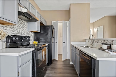Kitchen featuring sink, dark wood-type flooring, g