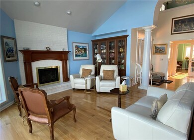 Living room with custom made wood fireplace mantel