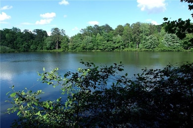 Water view with a heavily wooded area