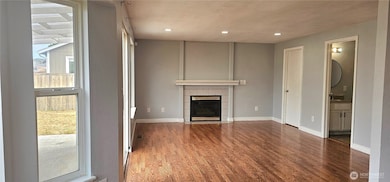 Family room features gas fireplace