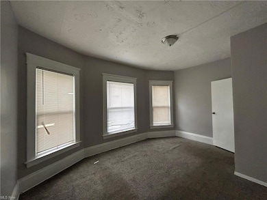 Carpeted spare room with a textured ceiling