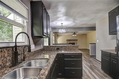 Kitchen view into family room