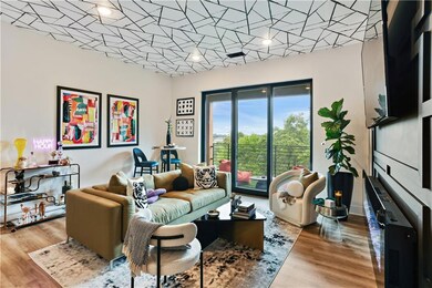 Living room with wood finished floors