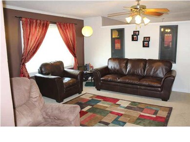 Nice living room with ceiling fan and a big pictur