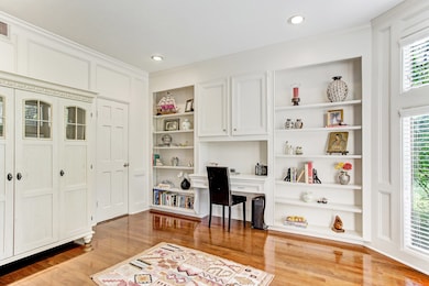 Private study with built-in desk and shelves
