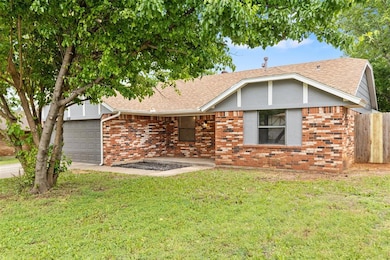 Single story home with a front lawn, fence, roof w