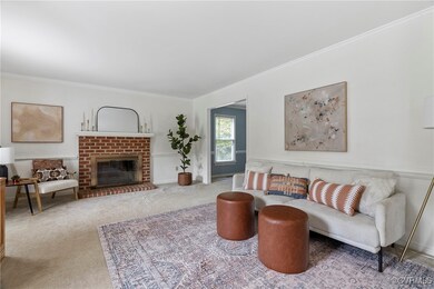 Wall to wall carpet and wood burning fireplace