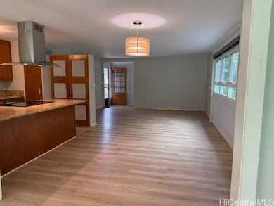 Looking from the dining room to the front door