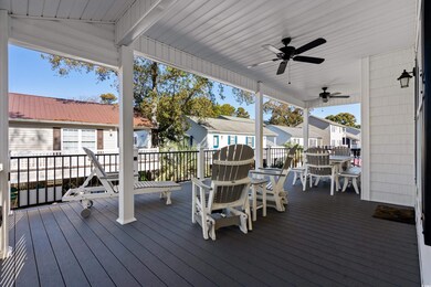 Wooden deck with ceiling fan
