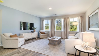Living room with wood-type flooring